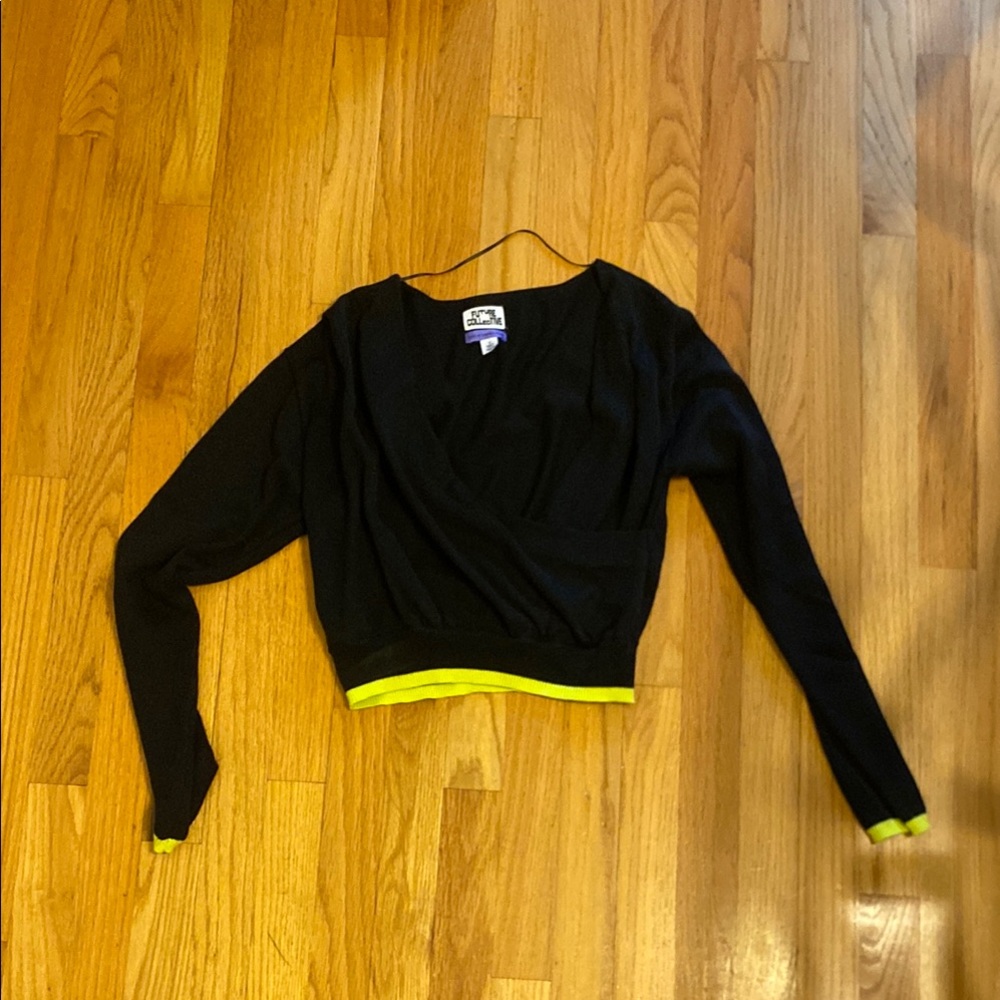 Black Wrap Crop Blouse with Long Sleeves